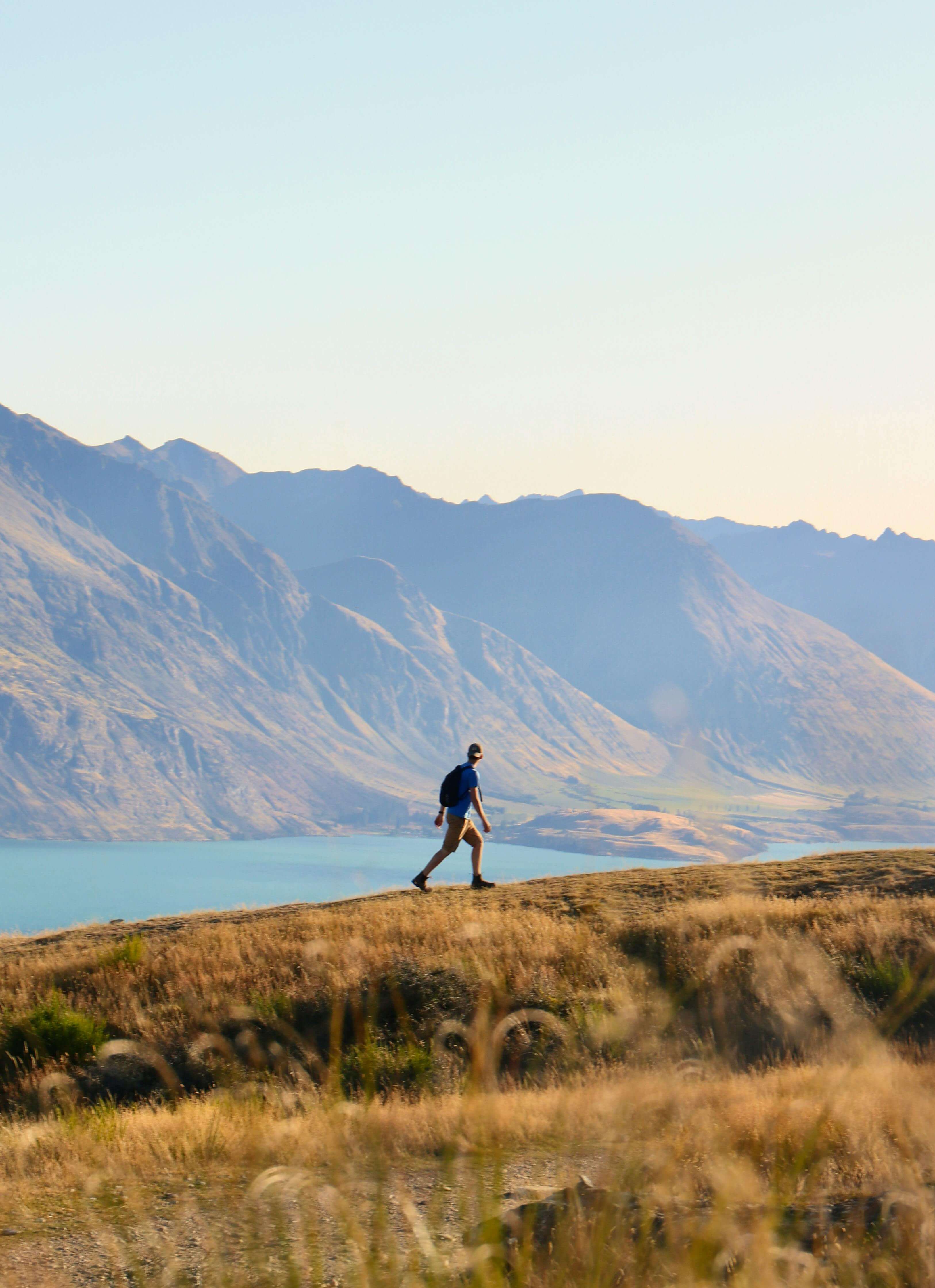 Person Hiking in Mountain Range NZ Adventure